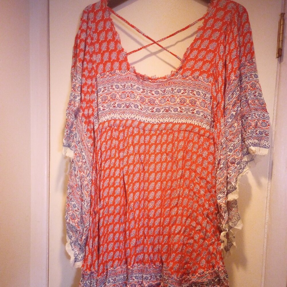 Free People Heart of Gold mini dress, xs.tp  butterfly sleeves red, wte, blue!